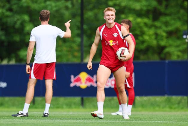 RB Leipzig - AUT Trainingslager Bundesliga Saalfelden, 02.08.2026, Gut Brandlhof, Fussball, Bundesliga, GER , RB Leipzig - Trainingslager in Saalfelden am Steinernen Meer AUT. , Im Bild: Conrad Harder ( 9, RB Leipzig) , *** RB Leipzig (AUT) Training Camp, Bundesliga, Saalfelden, August 2, 2026, Gut Brandlhof, Soccer, Bundesliga, GER, RB Leipzig Training Camp in Saalfelden am Steinernen Meer (AUT), Pictured: Conrad Harder 9, RB Leipzig, Picture Point