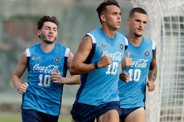 SSC Napoli preseason 2026-27 in Castel Di Sangro Napoli s Scottish midfielder Billy Gilmour, Napoli s Brazilian forward Giovane Santana do Nascimento, SSC Napoli™s Spanish Rafa Marin during SSC Napoli s 2026-27 preseason training camp in Castel Di Sangro, Abruzzo, Italy. August, 02, 2026. _BPH2530 Copyright: xAntonioxBalascox