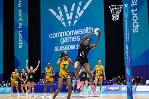 New Zealand Silver Ferns v Jamaica Commonwealth Games Netball Final Grace Nweke of New Zealand and Shamera Sterling of Jamaica, New Zealand Silver Ferns v Jamaica, Grand Final netball match of the 2026 Glasgow Commonwealth Games at OVO Hydro, Glasgow, Scotland on Sunday 2 August 2026. Photo: Jayne Russell Glasgow Scotland Copyright: xx