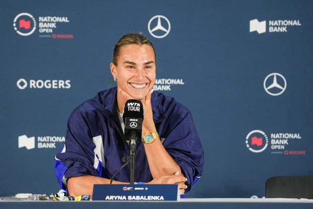Aryna Sabalenka press conference, PK, Pressekonferenz WTA, Tennis Damen Masters 1000 National Bank Open Toronto 2026 Aryna Sabalenka of Belarus during a press conference ahead of her next match on Tuesday 4th for the Women™s Singles round of 64 match the WTA Masters 1000 National Bank Open at Sobeys Stadium. on August 2, 2026 in Toronto, Canada. (Photo by Leonardo Ramirez Eyepix Group) Copyright: xLeonardoxRamirezx xEyepixxGroupx LR02082026-08988