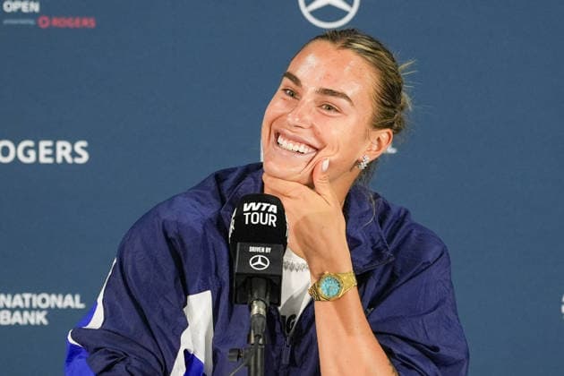 Aryna Sabalenka press conference, PK, Pressekonferenz WTA, Tennis Damen Masters 1000 National Bank Open Toronto 2026 Aryna Sabalenka of Belarus during a press conference ahead of her next match on Tuesday 4th for the Women™s Singles round of 64 match the WTA Masters 1000 National Bank Open at Sobeys Stadium. on August 2, 2026 in Toronto, Canada. (Photo by Leonardo Ramirez Eyepix Group) Copyright: xLeonardoxRamirezx xEyepixxGroupx LR02082026-08993