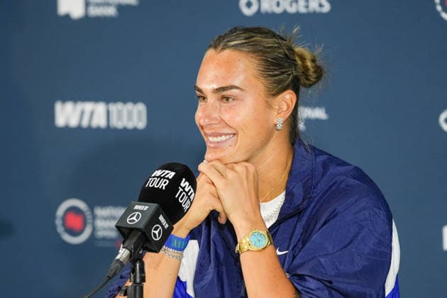Aryna Sabalenka press conference, PK, Pressekonferenz WTA, Tennis Damen Masters 1000 National Bank Open Toronto 2026 Aryna Sabalenka of Belarus during a press conference ahead of her next match on Tuesday 4th for the Women™s Singles round of 64 match the WTA Masters 1000 National Bank Open at Sobeys Stadium. on August 2, 2026 in Toronto, Canada. (Photo by Leonardo Ramirez Eyepix Group) Copyright: xLeonardoxRamirezx xEyepixxGroupx LR02082026-09087