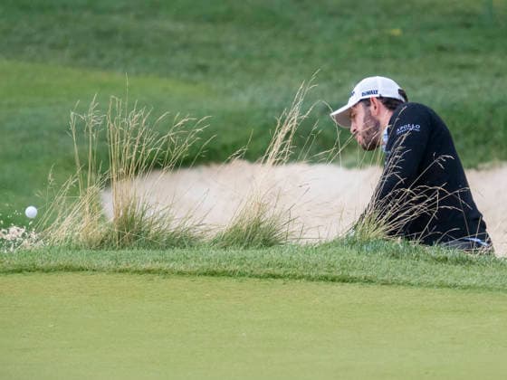 DETROIT, MI - AUGUST 02: Patrick Cantlay (USA) hits the ball out of the bunker during the final round of the Rocket Classic at Detroit Golf Club on August 02, 2026, in Detroit, Michigan. (Photo by Joseph Weiser Icon Sportswire) GOLF: AUG 02 PGA, Golf Herren Rocket Classic EDITORIAL USE ONLY Icon260802029