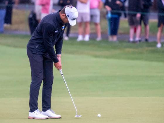 DETROIT, MI - AUGUST 02: Michael Brennan (USA) putts the ball during the final round of the Rocket Classic at Detroit Golf Club on August 02, 2026, in Detroit, Michigan. (Photo by Joseph Weiser Icon Sportswire) GOLF: AUG 02 PGA, Golf Herren Rocket Classic EDITORIAL USE ONLY Icon260802066