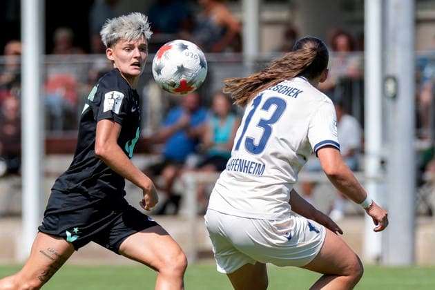 v.li.: Aneta Polaskova (Viktoria, 27), Leni Wileschek (TSG II, 13, Kapitänin), Zweikampf, Spielszene, Duell, duel, tackle, tackling, Dynamik, Action, Aktion, 02.08.2026, St. Leon-Rot (Deutschland), Fussball, 2. Frauen-Bundesliga, TSG 1899 Hoffenheim U20 - FC Viktoria Berlin, DFB DFL REGULATIONS PROHIBIT ANY USE OF PHOTOGRAPHS AS IMAGE SEQUENCES AND OR QUASI-VIDEO. *** From left: Aneta Polaskova Viktoria, 27, Leni Wileschek TSG II, 13, captain, tackle, game scene, duel, tackle, tackling, dynamism, action, 02 08 2026, St. Leon-Rot, Germany, soccer, Women’s Bundesliga 2, TSG 1899 Hoffenheim U20 vs. FC Viktoria Berlin, DFB and DFL regulations prohibit any use of photographs as image sequences and or quasi-video xozx