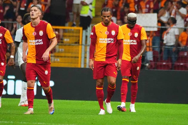 ISTANBUL, TURKEY - AUGUST 2: Victor Osimhen (back) of Galatasaray celebrates after scoring the first goal of his team with Leroy Sane ( front) during the during the pre-season friendly match between Galatasaray SK and Rennes at Rams Park Stadium on August 2, 2026 in Istanbul, Turkey. Istanbul Turkey Copyright: xSeskimphotox GSaray-Rennes-020826 (8)