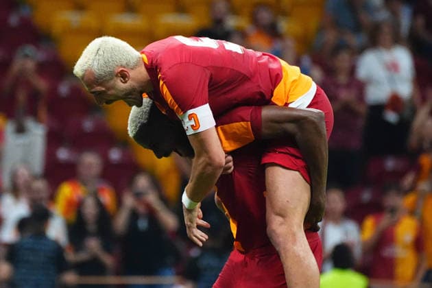 ISTANBUL, TURKEY - AUGUST 2: Baris Alper Yilmaz of Galatasaray celebrates after scoring the second goal of his team with Victor Osimhen during the during the pre-season friendly match between Galatasaray SK and Rennes at Rams Park Stadium on August 2, 2026 in Istanbul, Turkey. Istanbul Turkey Copyright: xSeskimphotox GSaray-Rennes-020826 (124)