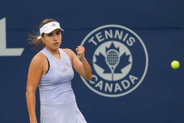 WTA, Tennis Damen Masters 1000 National Bank Open Toronto 2026 - Round of 128 - Day 1 Camila Osorio of Colombia celebrates a point against Lucrezia Stefanini of Italy during the Women™s Singles round of 128 match on day 1 of the WTA Masters 1000 National Bank Open at Sobeys Stadium. on August 2, 2026 in Toronto, Canada. (Photo by Leonardo Ramirez Eyepix Group) Copyright: xLeonardoxRamirezx xEyepixxGroupx LR02082026-05588