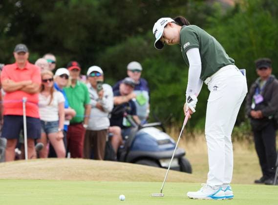 Golf: Women s British Open Rio Takeda of Japan makes a birdie putt on the first hole during the final round of the Women s British Open golf tournament on Aug. 2, 2026, at Royal Lytham &amp; St Annes Golf Club in Lytham St Annes, England.  A14AA0005624864P