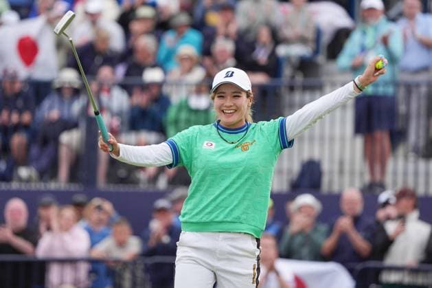 Golf: Women s British Open Shiho Kuwaki of Japan celebrates after winning the Women s British Open golf tournament on Aug. 2, 2026, at Royal Lytham &amp; St Annes Golf Club in Lytham St Annes, England.  A14AA0005624874P