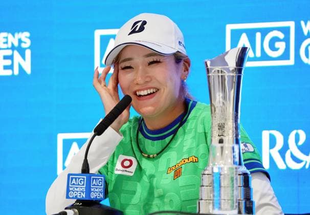 Golf: Women s British Open Shiho Kuwaki of Japan attends a press conference, PK, Pressekonferenz after winning the Women s British Open golf tournament on Aug. 2, 2026, at Royal Lytham &amp; St Annes Golf Club in Lytham St Annes, England.  A14AA0005624885P