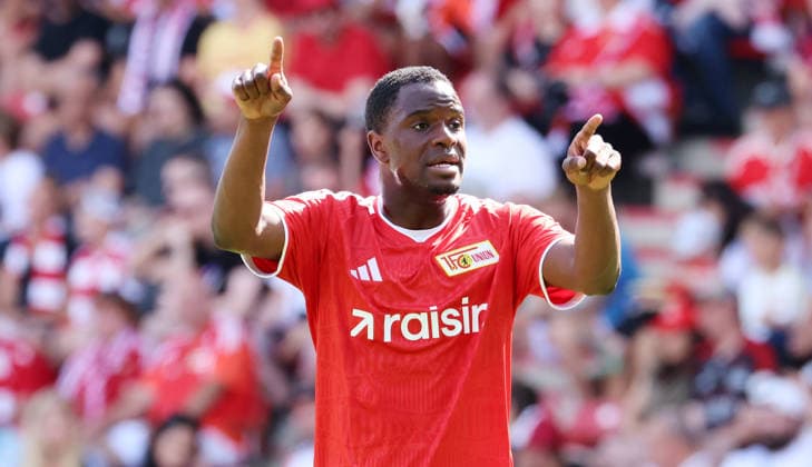 Ilyas Ansah pointing, gesturing, upper-body action, sports, soccer, Bundesliga, men s, DFL, friendly match, 2026–2027 season, February 8, 2026, 1. FC Union Berlin (FCU) vs. Cagliari Calcio. DFL regulations prohibit any use of photographs as image sequences and or quasi-video.