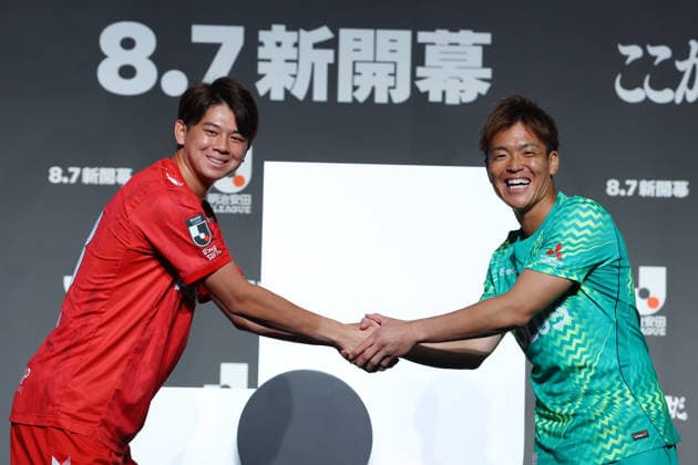 (L-R) Rui Araki (Gamba), Shusaku Nishikawa (Reds), AUGUST 3, 2026 - Football Soccer : 2026-27 J League Opening Event in Tokyo, Japan. Noxthirdxpartyxsales  aflo_339919553 YUTAKAx