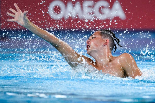 Ranjuo Tomblin of Great Britain competes in the Artistic Swimming Men s Solo Free Final during the European Aquatics Championships at the Olympic Aquatic Center in Paris (France), August 3, 2026. Andrea Staccioli