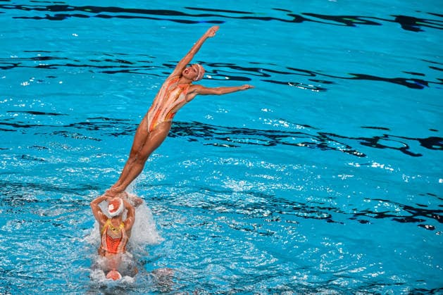 Athletes of team France compete in the artistic swimming Team Free Final during the European Aquatics Championships at the Olympic Aquatic Center in Paris (France), August 3, 2026. Andrea Masini Deepbluemedia Insidefoto