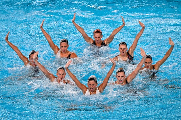 Athletes of team Italy compete in the artistic swimming Team Free Final during the European Aquatics Championships at the Olympic Aquatic Center in Paris (France), August 3, 2026. Andrea Masini Deepbluemedia Insidefoto