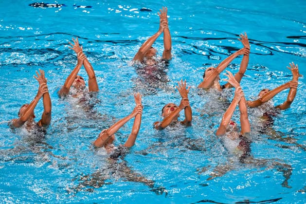 Athletes of team Italy compete in the artistic swimming Team Free Final during the European Aquatics Championships at the Olympic Aquatic Center in Paris (France), August 3, 2026. Andrea Masini Deepbluemedia Insidefoto