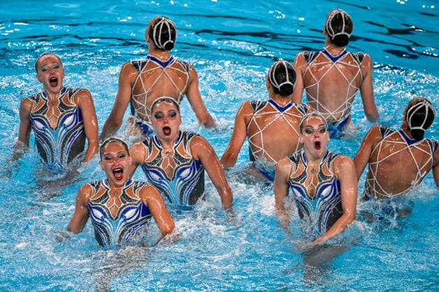 Neutral Athletes B compete in the artistic swimming Team Free Final during the European Aquatics Championships at the Olympic Aquatic Center in Paris (France), August 3, 2026. Andrea Masini Deepbluemedia Insidefoto
