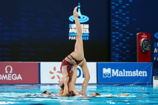 Artistic Swimming, Team Free Final, team Spain, winner of the silver medal at the European Aquatics Championships Paris 2026, Paris, August 03, 2026 .  Copyright: xGianxMattiaxD Alberto LaPressex