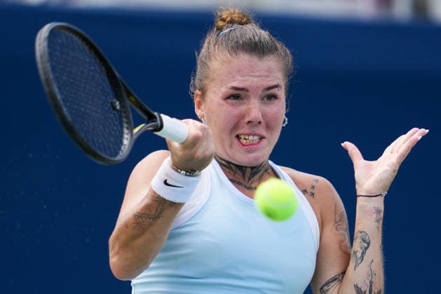 National Bank Open 2026 - Day 3 TORONTO, CANADA - AUGUST 3 : Oleksandra Oliynykova of Ukraine in action against Karolina Pliskova of Czech Republic in the round of 128 during the WTA, Tennis Damen 1000 National Bank Open in Toronto, Ontario, Canada on August 3, 2026. Mert Alper Dervis Anadolu Toronto Canada. Editorial use only. Please get in touch for any other usage.  Copyright: x2026xAnadoluxMertxAlperxDervisx