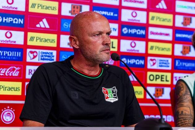 Athens , 03-08-2026 , Stadio Georgios Karaiskakis , third qualifying round of the Champions League , season 2026 2027 , press conference, PK, Pressekonferenz NEC in Athens , picture shows , NEC coach Dick Schreuder Press conference NEC Athens  x205434751x Copyright: