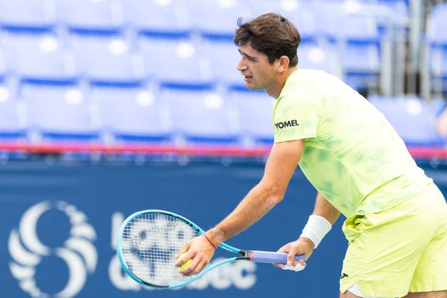 August 3, 2026, Montreal, Quebec, Canada: MARIANO NAVONE from Argentina serving in match against Mateo Berrettini from Italia in first round at Canadian Open at IGA stadium in Montreal, Quebec, Canada on 2026-08-03 Montreal Canada - ZUMAl189 20260803_zsp_l189_007 Copyright: xYannickxLegarex