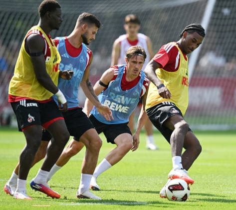 03.08.2026, xophax, Fussball 1.Bundesliga, 1.FC Koeln Training am Geissbockheim des 1.FC Köln. V.l.n.rechts : Ragnar Ache , Tom Krauss , Alessio Castro - Montes, Reigan Heskey ( alle 1.FC Köln ) Köln *** August 3, 2026, xophax, Soccer, Bundesliga 1, 1. FC Köln Training at the Geissbockheim of 1. FC Köln. From left to right: Ragnar Ache, Tom Krauss, Alessio Castro Montes, Reigan Heskey—all of 1. FC Köln.