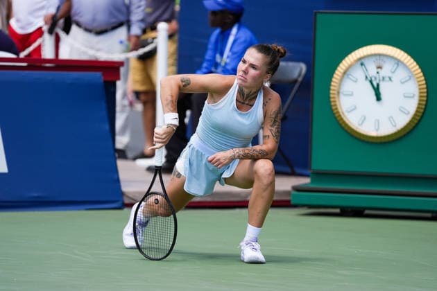 WTA, Tennis Damen Masters 1000 National Bank Open Toronto 2026 - Round of 128 - Day 3 Oleksandra Oliynykova of Ukraine lunges between points against Karolina Pliskova of Czechia during the Women™s Singles round of 128 match on day 3 of the WTA Masters 1000 National Bank Open at Sobeys Stadium. on August 3, 2026 in Toronto, Canada. (Photo by Leonardo Ramirez Eyepix Group) Copyright: xLeonardoxRamirezx xEyepixxGroupx LR03082026-06770