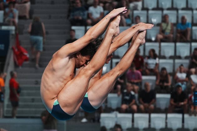 Artistic Swimming, Men s Synchronised 3m Springboard, Stefano BELOTTI Matteo SANTORO from Italy, bronze medal at the European Aquatics Championships Paris 2026, Paris, August 03, 2026 .  Copyright: xGianxMattiaxD Alberto LaPressex