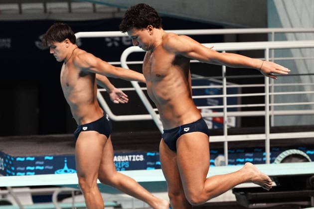 Artistic Swimming, Men s Synchronised 3m Springboard, Stefano BELOTTI Matteo SANTORO from Italy, bronze medal at the European Aquatics Championships Paris 2026, Paris, August 03, 2026 .  Copyright: xGianxMattiaxD Alberto LaPressex