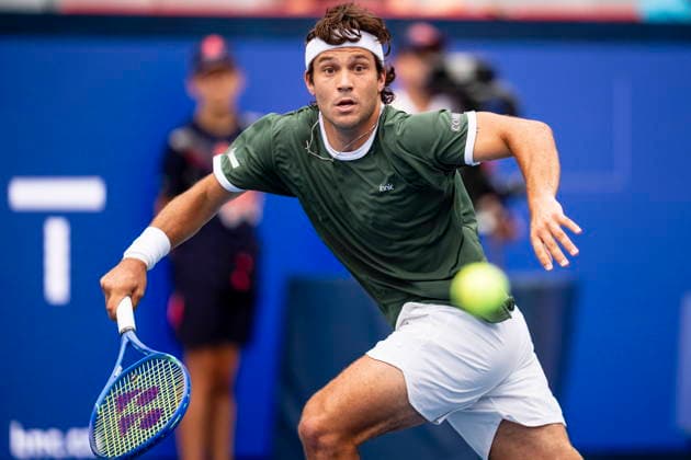 August 3, 2026, Montreal, Pq, Canada: Alexis Galarneau of Canada returns the ball during his first round match against Vit Kopriva, of Czechia, on day two of the National Bank Open tennis tournament in Montreal on Monday August 3, 2026. Canada News - August 3, 2026  - ZUMAc35_ 20260803_zaf_c35_008 Copyright: xChristopherxKatsarovx