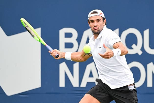 MONTREAL, QC - AUGUST 03: Matteo Berrettini (ITA) returns the ball during a first round match at National Bank Open on August 03, 2026 at IGA Stadium in Montreal, QC (Photo by David Kirouac Icon Sportswire) TENNIS: AUG 03 National Bank Open EDITORIAL USE ONLY Icon26080302226