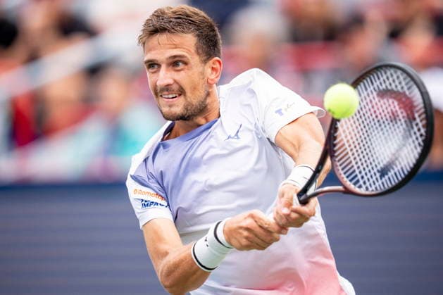 August 3, 2026, Montreal, Pq, Canada: Vit Kopriva of Czechia returns the ball during first round match against Alexis Galarneau of Canada, on day two of the National Bank Open tennis tournament in Montreal on Monday August 3, 2026. Canada News - August 3, 2026  - ZUMAc35_ 20260803_zaf_c35_021 Copyright: xChristopherxKatsarovx