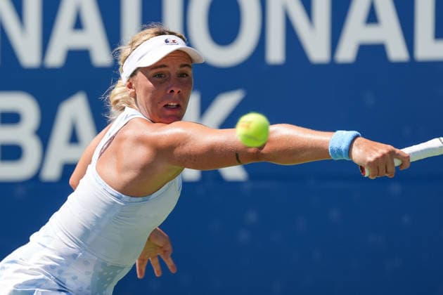 WTA, Tennis Damen Masters 1000 National Bank Open Toronto 2026 - Round of 128 - Day 3 Leolia Jeanjean of France plays a backhand during the Women™s Singles round of 128 match against Magdalena French of Poland on day 3 of the WTA Masters 1000 National Bank Open at Sobeys Stadium on August 3, 2026, in Toronto, Canada. (Photo by Leonardo Ramirez Eyepix Group) Copyright: xLeonardoxRamirezx xEyepixxGroupx LR03082026-08610