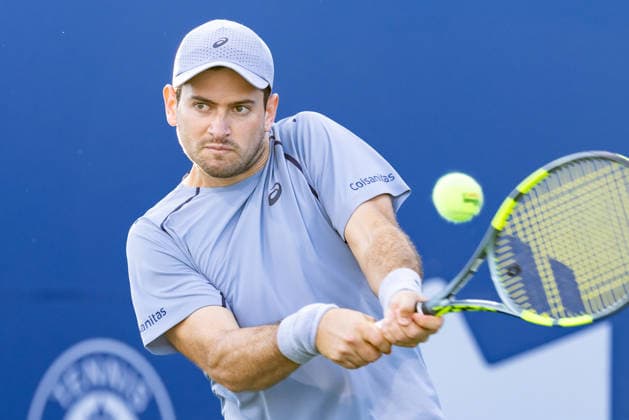 August 3, 2026, Montreal, Quebec, Canada: NICOLAS MEjIA from Colombia backhand in match against Martin Landaluce from Spain in first round at Canadian Open at IGA stadium in Montreal, Quebec, Canada on 2026-08-03 TENNIS: Canadian Open Montreal 2026  - ZUMAl189 20260803_zsp_l189_073 Copyright: xYannickxLegarex