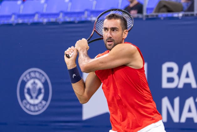 August 3, 2026, Montreal, Quebec, Canada: MARIN CILIC from Croatia backhand in match against Sho Shimabukuro from Japan in first round at Canadian Open at IGA stadium in Montreal, Quebec, Canada on 2026-08-03 TENNIS: Canadian Open Montreal 2026  - ZUMAl189 20260803_zsp_l189_086 Copyright: xYannickxLegarex