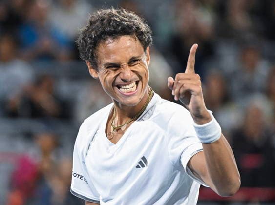 August 3, 2026, Montreal, Pq, Canada: Gabriel Diallo of Canada reacts following his first round match win over Kyrian Jacquet of France at the National Bank Open tennis tournament in Montreal, Monday, Aug. 3, 2026. Canada News - August 3, 2026  - ZUMAc35_ 20260803_zaf_c35_083 Copyright: xGrahamxHughesx