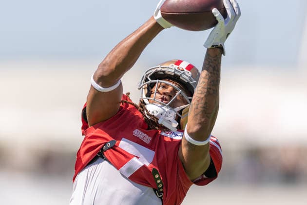 NFL, American Football Herren, USA San Francisco 49ers Training Camp Aug 3, 2026; Santa Clara, California, USA; San Francisco 49ers wide receiver Demarcus Robinson (7) catches the ball during Training Camp at the SAP Performance Center next to Levi™s Stadium. Mandatory Credit: Stan Szeto - Image of Santa Clara California USA EDITORIAL USE ONLY Copyright: xStanxSzetox StanxSzetox iosphotos416900