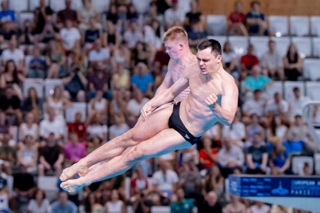 France, Paris, Centre Aquatique Olympique Metropole du Grand Paris, 03.08.2026, European Aquatics Championships Artistic Swimming, Day 4, Men™s 3m Springboard Synchro Final, Lou Noel Guy Massenberg and Jonathan Giesbert Schauer of Germany, Photo by Eibner Pressefoto Tino Henschel European Aquatics Championships Artistic Swimming, Day 4, Men™s 3m Springboard Synchro Final Paris *** France, Paris, Centre Aquatique Olympique Metropole du Grand Paris, August 3, 2026, European Aquatics Championships – Artistic Swimming, Day 4, Men’s 3m Springboard Synchronized Final, Lou Noel Guy Massenberg and Jonathan Giesbert Schauer of Germany, Photo by Eibner Pressefoto Tino Henschel European Aquatics Championships Artistic Swimming, Day 4, Men’s 3m Springboard Synchronized Final, Paris Copyright: xEibnerxPressefotox