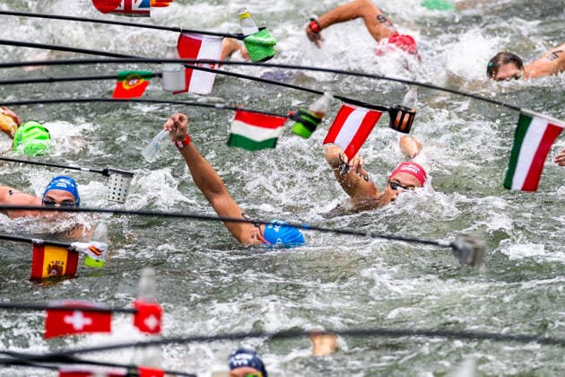 SWIMMING - EAC 2026 PARIS,FRANCE,04.AUG.26 - SWIMMING - European Aquatics Championships Paris 2026, open water, 10km, men. Image shows Luca Karl (AUT).  GEPAxpictures xPhilippxBrem