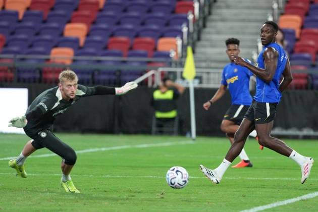 Hong Kong Football Festival 2026: Chelsea Football Club Danny Welbeck and Filip Jorgensen of Chelsea Football Club during open training at Kai Tan Stadium during the Hong Kong Football Festival 2026 on August 4, 2026 in Hong Kong. (Photo by Ellan Mad Nexpher Images) Hong Kong