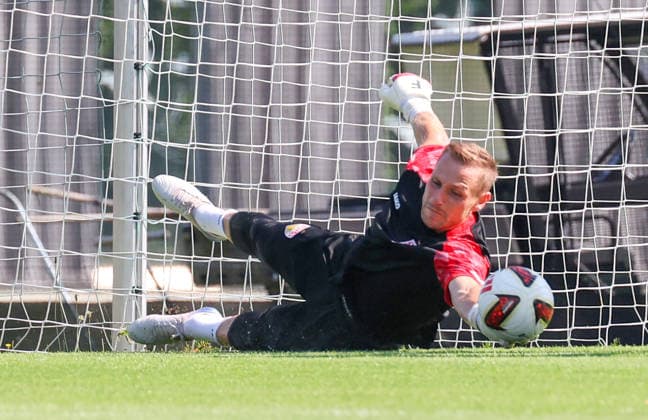 04.08.2026, Deutschland, Grassau, Fußball Bundesliga, Saison 2026 2027, Trainingslager VfB Stuttgart, Marius Funk *** August 4, 2026, Germany, Grassau, Bundesliga, 2026–2027 Season, VfB Stuttgart Training Camp, Marius Funk