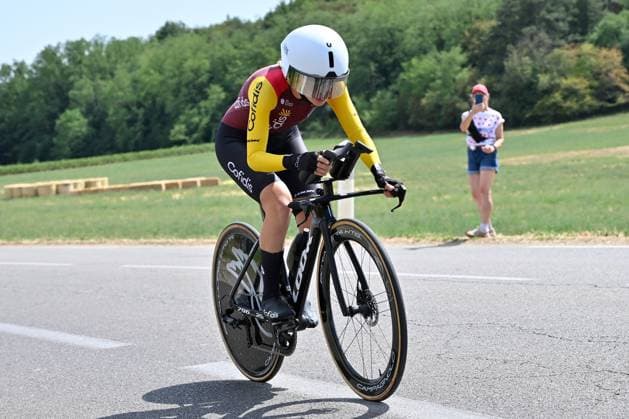 04.08.2026 --- Lacets de Marsannay, Frankreich --- Radsport --- Tour De France Femmes --- 4. Etappe Einzelzeitfahren von Gevrey-Chambertin nach Dijon --- --- Hannah Ludwig (Team Cofidis) Tour De France Femmes stage 4 *** August 4, 2026, Lacets de Marsannay, France, Cycling, Tour de France Femmes, Stage 4, Individual Time Trial from Gevrey-Chambertin to Dijon, Hannah Ludwig, Team Cofidis, Tour de France Femmes, Stage 4