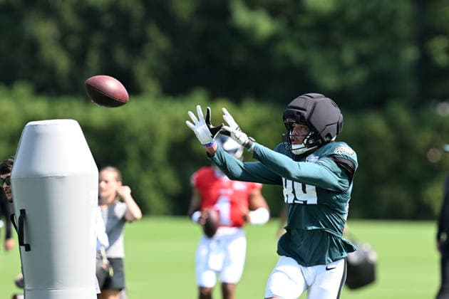 PHILADELPHIA, PA - AUGUST 04: Philadelphia Eagles wide receiver Johnny Wilson 89 runs a drill during the Philadelphia Eagles training camp on August 4th, 2026 at Jefferson Health Training Center in Philadelphia, PA. (Photo by Terence Lewis Icon Sportswire) NFL, American Football Herren, USA AUG 04 Eagles Training Camp EDITORIAL USE ONLY Icon260804037