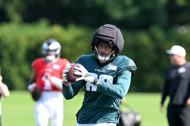 PHILADELPHIA, PA - AUGUST 04: Philadelphia Eagles wide receiver Johnny Wilson 89 runs a drill during the Philadelphia Eagles training camp on August 4th, 2026 at Jefferson Health Training Center in Philadelphia, PA. (Photo by Terence Lewis Icon Sportswire) NFL, American Football Herren, USA AUG 04 Eagles Training Camp EDITORIAL USE ONLY Icon260804038
