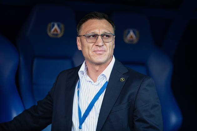 IPA87238008 - Kairat head coach Rafael Urazbakhtin before the Champions League qualifying match between PFC Levski Sofia and FC Kairat Almaty at Vivacom Arena Georgi Asparuhov in Sofia, Bulgaria, on August 4, 2026  Copyright: xIvanxSxIvanov IPAxSportx xx 87238008