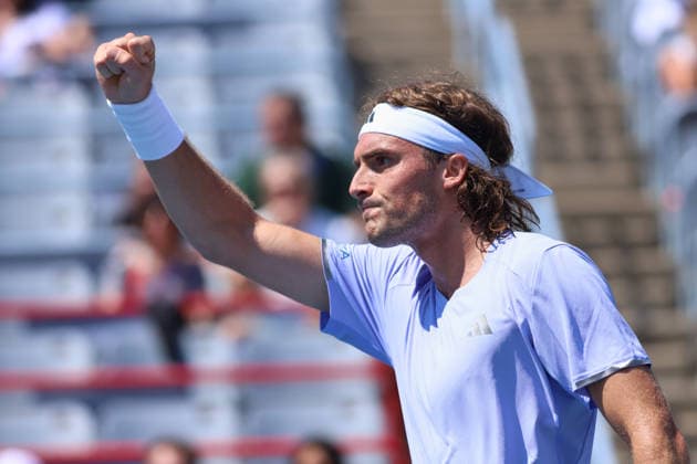 ATP, Tennis Herren Masters 1000 National Bank Open Montreal 2026 - Round of 64 - Day 4 Stefanos Tsitsipas of Greece celebrates a point during the Men™s Singles round of 64 match against Martin Damm of United States on day 4 of the ATP Masters1000 National Bank Open at IGA Stadium. on August 4, 2026, in Montreal, Canada. (Photo by Horacio Zamora Eyepix Group) Copyright: xHoracioxZamorax xEyepixxGroupx HZ_04082026_193771