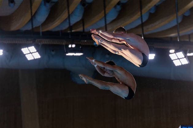 SWIMMING - EAC 2026 PARIS,FRANCE,04.AUG.26 - SWIMMING - European Aquatics Championships Paris 2026, diving, 10m synchronised platform, men. Image shows Luis Carlo Avila Sanchez and Jaden Shiloh Eikermann Gregorchuck (GER).  GEPAxpictures xPhilippxBrem