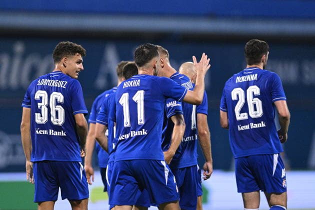 Croatia, Zagreb, 040826. Maksimir Stadium. Football match of the third round of UEFA Champions League qualification, GNK Dinamo - FK Kauno Zalgiris. In the photo: Dinamo players celebrating. Photo: Damir Krajac CROPIX Copyright: xxDamirxKrajacx dk_dinamo_kauno47-040826