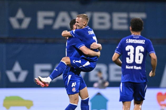 Croatia, Zagreb, 040826. Maksimir Stadium. Football match of the third round of UEFA Champions League qualification, GNK Dinamo - FK Kauno Zalgiris. In the photo: Dinamo players celebrating. Photo: Damir Krajac CROPIX Copyright: xxDamirxKrajacx dk_dinamo_kauno49-040826
